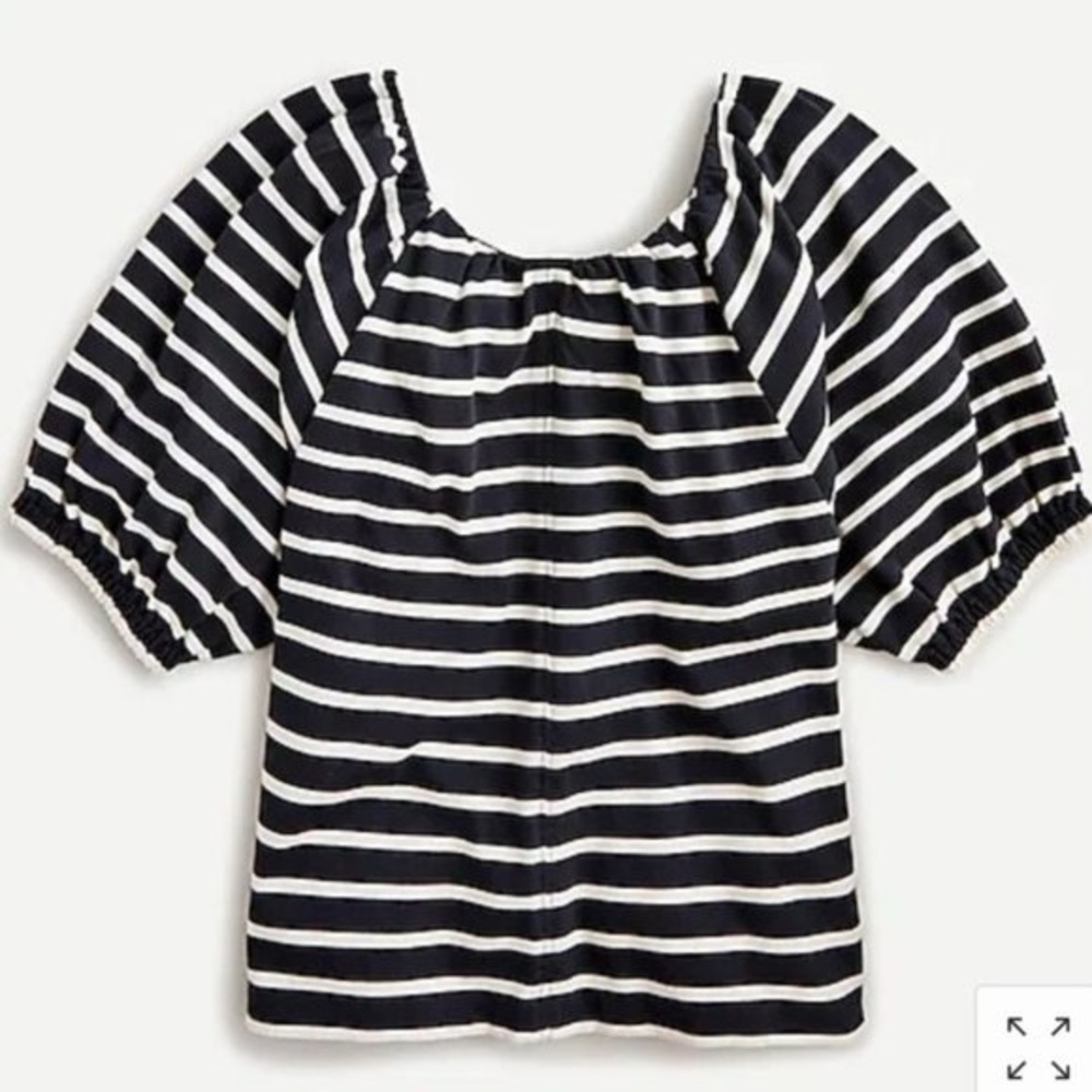 J.Crew Women's Mariner Cloth Puff-Sleeve Top in Striped Cotton